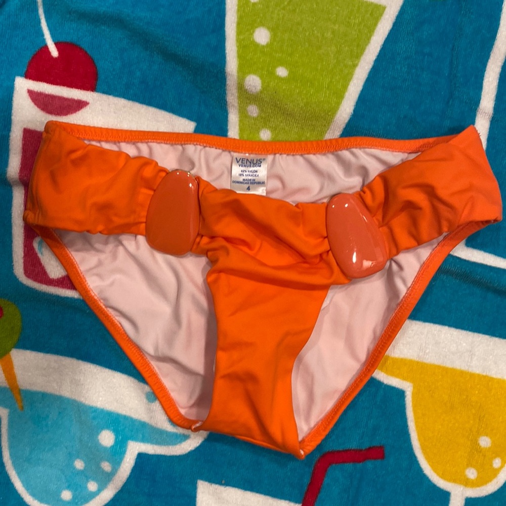 Swim Venus Bikini Bottom Orange Gold Jeweled Orange NWOT Fabric Size 4